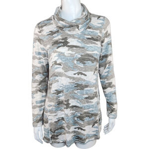 Susan Graver Weekend Regular Neutral Camo Sweater Knit Cowl-Neck Tunic X-Small